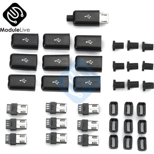 50Pcs Micro USB Male Plug Connector DIY Kit with Covers Black New