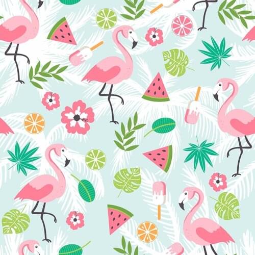 Blue With White Palm Trees Photography Background Pink Flamingo And Flowers Tropical Fruit And Leaves Backdrop For Baby Shower