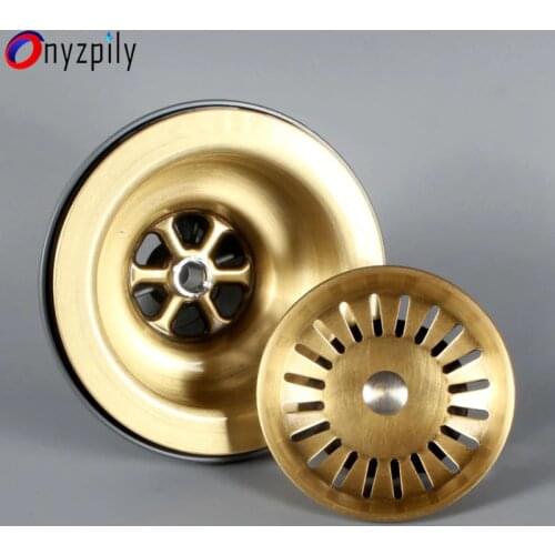 Onyzpily Free shipping Brushed Brass 3.5" Kitchen Sink Drain Strainer sink With Removable Sink Strainer Basket and Seal Lid