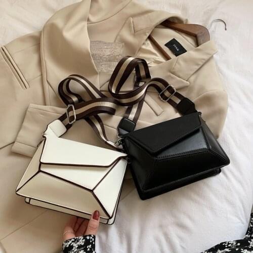 Nubuck Leather Stitching Geometric Crossbody Bags for Women Solid Color Wide Strap Small Square Bags Shoulder Messenger Bag New