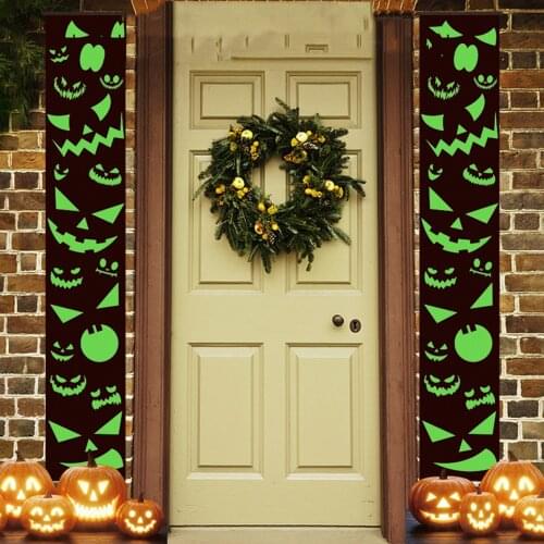 Luminous Halloween Flag Couplet Patio Outdoor Door Curtain Banner Door Banner Artificial Flower Wreath Holiday Party
