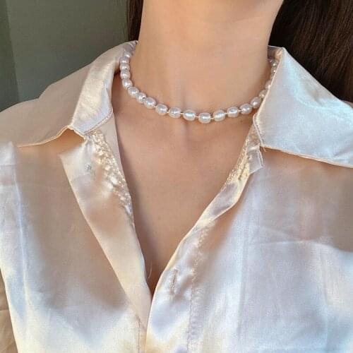 U-Magical Korean Simulation Pearl Beaded Chokers Necklaces for Women Gold Color Metal Toggle Clasp Pendant Necklace Jewelry