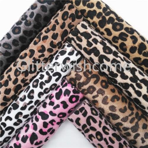Glitterwishcome 21X29CM A4 Size Vinyl For Bows Loepard Printed Faux fur Sheets for Bows, GM669A