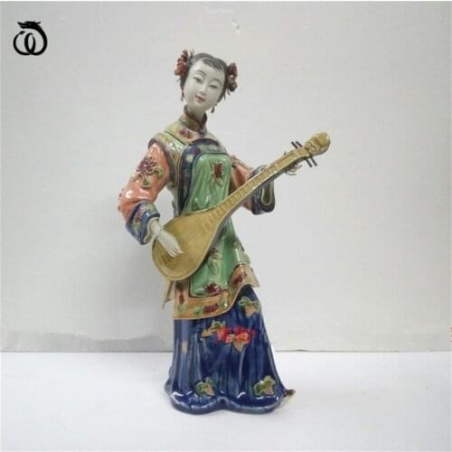 WU CHEN LONG Chinese Classical Beautiful Women Statue Play Piano Lady Art Sculptures Ceramics Crafts Home Decorations R6964