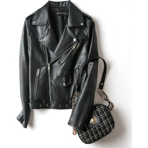 Leather Jacket Women 2021 Autumn Winter Slim Sashes Zipper Short Jackets Coat Female Outwear Tops Casacos Feminino