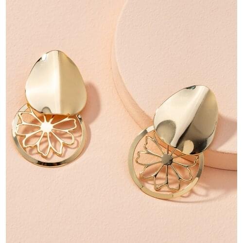 New Creative Alloy Round Hollow Out Flower Stud Earrings For Women