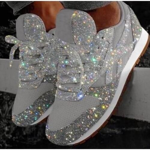 2021 Womens Sequined Glitter Sneakers, Casual Lace-up Shoes, Sparkling, Flat and Casual shoes for women sneakers shose women