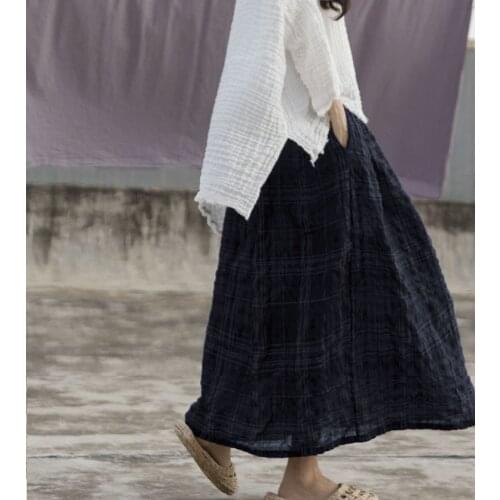 Women Elastic Waist Ramie Cotton Jacquard Simple Skirts Ladies Retro Skirt Female 2020 Spring Summer Skirts