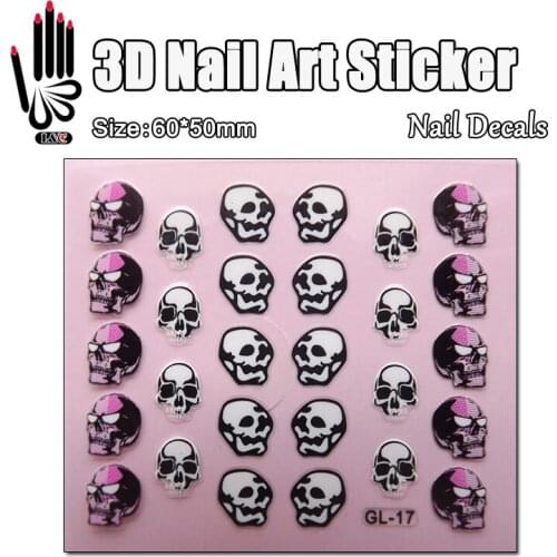 1 Sheet 3D Nail Art Sticker GL17 Big Head Skulls Design Nail Art Transfer Sticker Decal Sticker For Nail Art Decoration