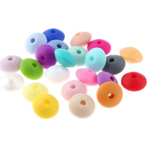 12mm Lentil Silicone Teether Beads 200pc BPA Free Silicone Baby Teething Necklace Fitting Infant Pacifier Chain Jewelry DIY