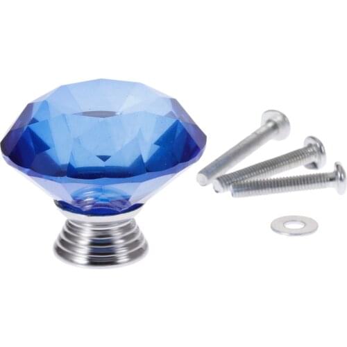 1xBlue Diamond Shape Design Crystal Glass Knobs Wardrobe Cabinet Pull Kitchen Cupboard Drawer Door Handles