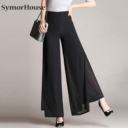 2021 New Fashion Womens loose Thin Chiffon Pants Female Wide Leg Pants High Waist Casual Dance Pants Trousers Plus Size S-4XL