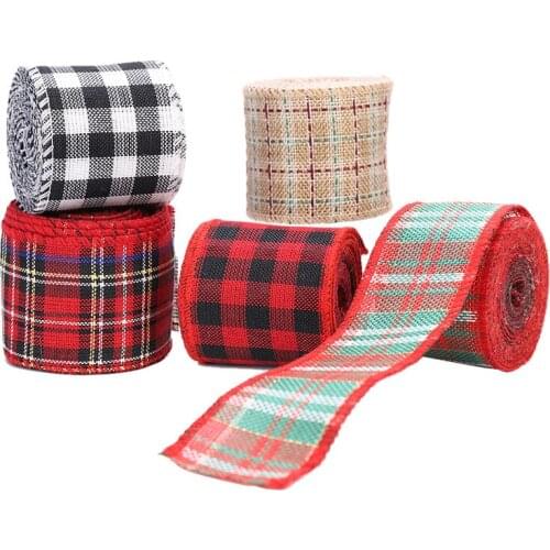 6cm*6m/Roll Christmas Ornament Coloured Plaid Iron Wire Ribbon DIY Craft Supplie Bows Clothing Headwear Decor Sewing Accessories