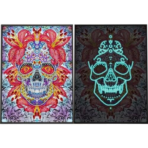 DIY Night Luminous Diamond Painting Special Shaped Diamond Embroidery Cross Stitch Flower Skull Picture Of Rhinestone Home Decor