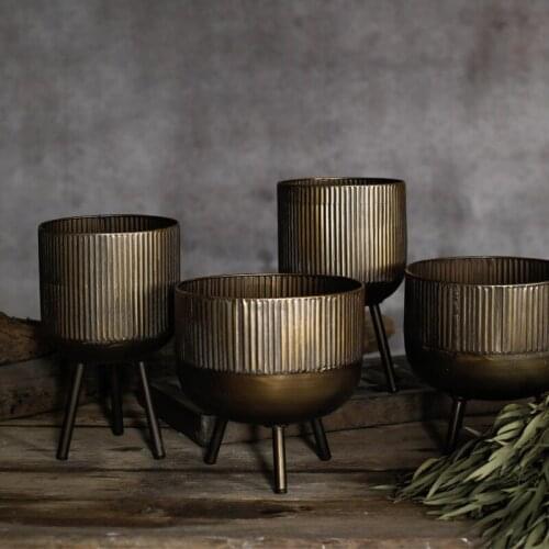 American industrial antique bronze metal flower pot planter