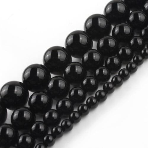 Natural Stone Beads Black Agate Round Onyx Loose Beads For Jewelry Making DIY Men Charm Bracelet Necklace 4 6 8 10 12 mm 15 Inch