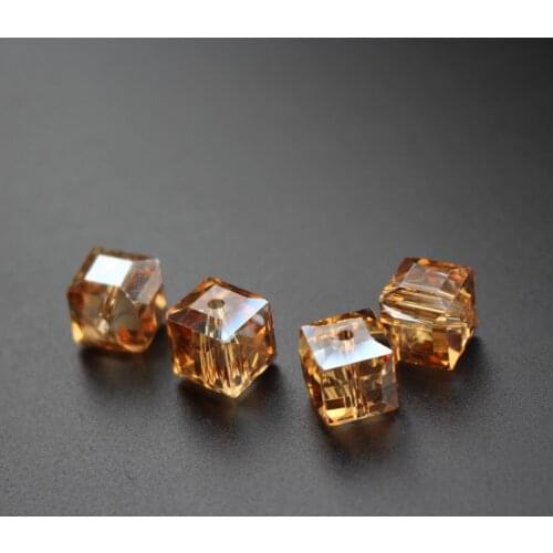 20 pieces/lot) 10mm Cube Glass crystal beads Loose beads for jewelry making Gold Champagne AB Color