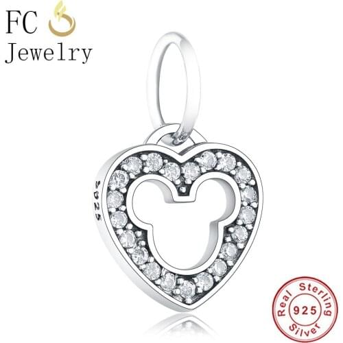 FC Jewelry Fit Original Brand Charm Bracelet Necklace 925 Silver Heart Shape Mickey Zirconia Bead Pendant Making Berloque 2020