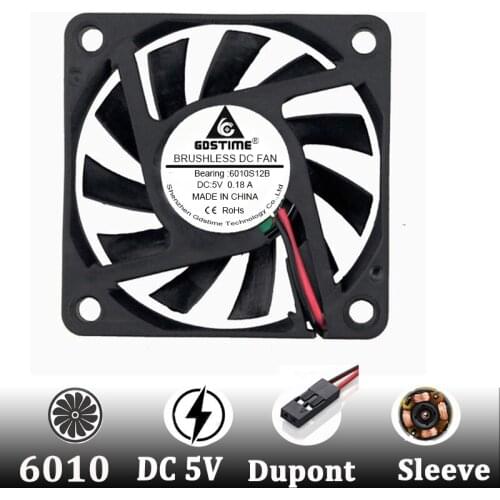 Gdstime 5 Pcs 60mm x 10mm 6cm DC 5V Dupont Connector PC Computer Case CPU Cooling Cooler Fan 60mmx60mmx10mm 6010