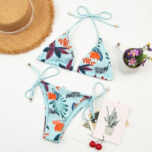 Floral Print Bikuni Set Women Bandeau Bandage Thong Bikini 2021 Mujer Push-up Brazilian Swimwear Beachwear Swimsuit Bathing Suit