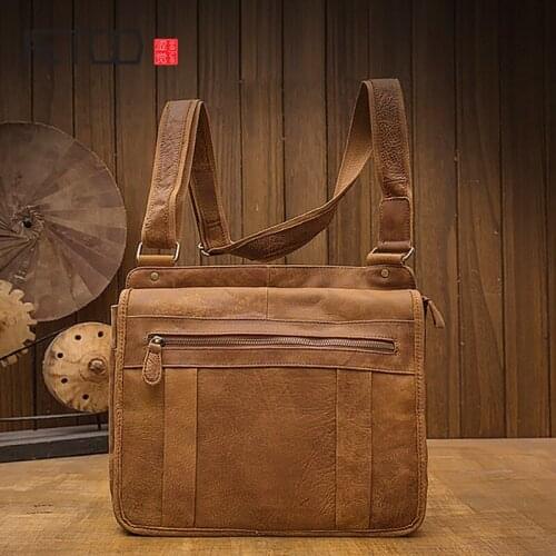 AETOO Leather casual messenger bag, mens leather shoulder bag, trendy mens all-match messenger bag