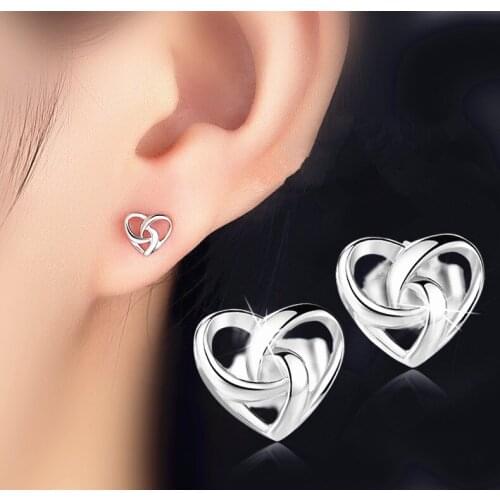Small Heart Knot Earrings Studs Silver Plated Simple Elegant Earrings Jewlery for Woman Girls Valentines Day Birthday Gift