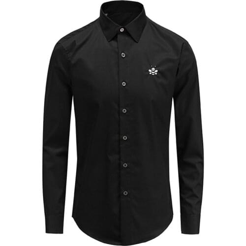 New 2021 Men Digital classic Embroidery Bee Fashion Cotton Casual Shirts Shirt high quality Pocket Long-sleeves S 2XL #D225