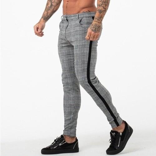 2021 Mens Casual Pants Autumn Plaid Skinny Trousers Classic Style Brand Elastic Clothing Fashion Joggers Sweatpants Men