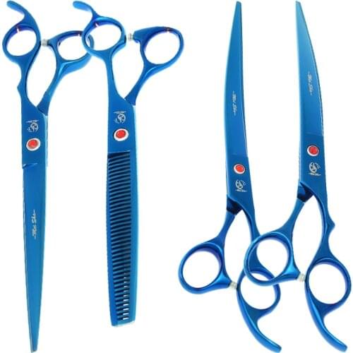 8.0" Dogs Grooming Scissors Set with Forceps Japan Steel Pet Straight Curved Cutting Shears 7.5" Animals Thinning Tijeras B0047A