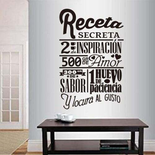 Sticker Spanish Secret Recipe Wall Decoration Kitchen Vinyl Wall Sticker Home Decor Poster Family Wall Decal Art Mural