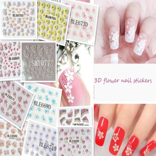 Flower Nail Sticker Decoration 3D Back Glue Stamping mini-freshness and fashion 29 pieces Tweezers free