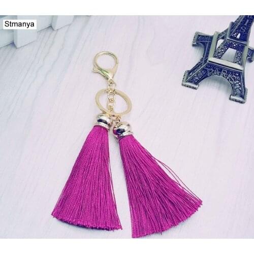 New Hot Cute Tassel KeyChain bag Tassel Key Chain women - Double Silk Tassels Car Key ring fringe keychains jewelry #17013