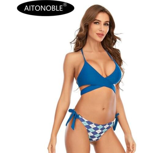 Aitonoble SS2021 New Ladies Swimwear Women Two Pieces Bikini with Triangle Top girls Beachwear