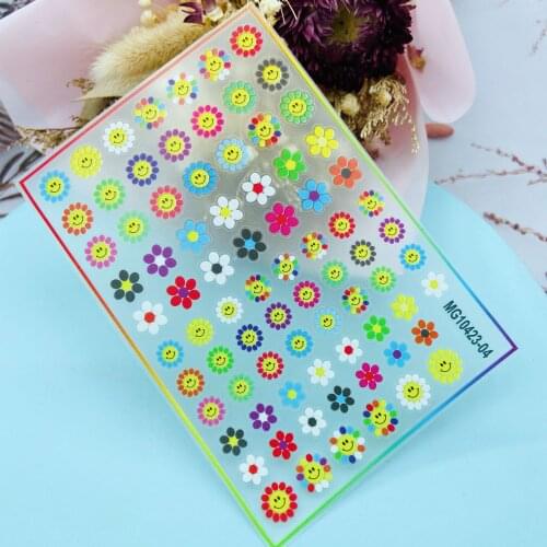 New Craft Transparent Bottom Nail Art Stickers 3D Nail Art Stickers Colorful Sunflower Nail Art Decoration Stickers