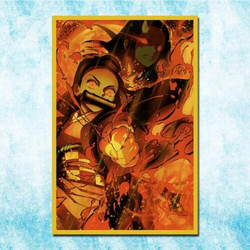 Demon Slayer Anime Tanjirou Zenitsu Nezuko Poster Art Silk Canvas Retro Print For Home Room Decor Decoration-028