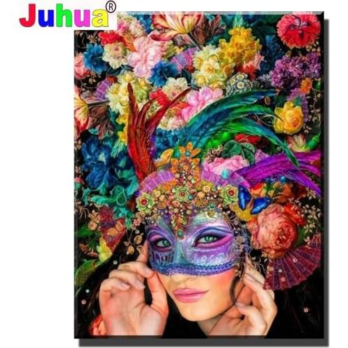 Sale Diamond Painting"Woman Mask Feather"Diamond Embroidery Mosaic Flower Girl Full Square/Round Drill Diy pattern Handicraft Ar