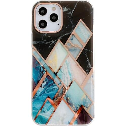 Luxury Electroplated Geometric Marble Glossy Phone Case for iphone 12 Pro Max Mini 11 X XS XR 6 7 8 Plus Cover Funda