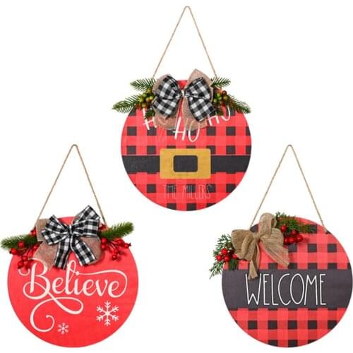 Christmas Bowknot Door Sign Festival Wood Plaque Decorative Hanging Wood Garden Fence Xmas Door Sigh Pendants