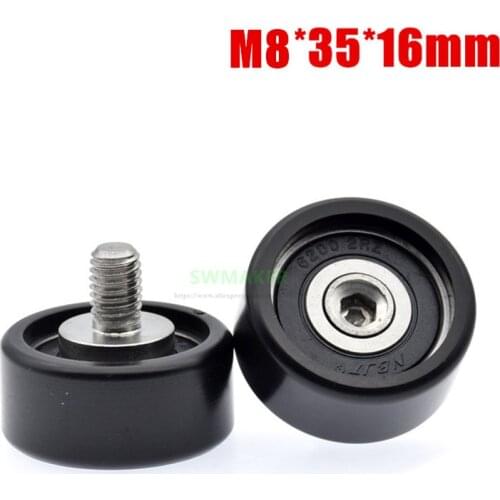 1pcs M8*35*16mm 10*35*16mm POM bearing pulley, flat roller, PA66 nylon wheel, 6200 silent bearing plastic roller