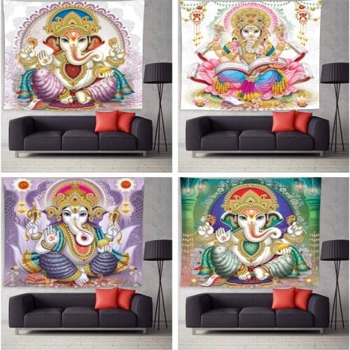 Ganesha Elephant Wall Hanging Tapestry Indian Mandala Wall Blanket Bedroom Background Cloth For Home College Dorm Tapestries