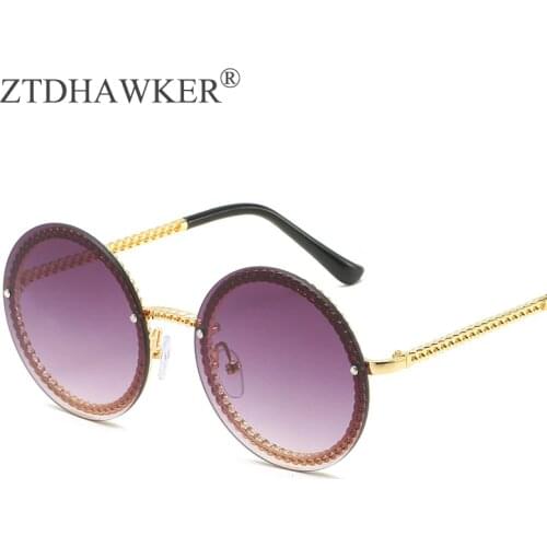 Fashion Round Frame Womens Sunglasses Brand Designer Metal Chain Frameless Ladies Eyeglasses Gradient Lens Unisex Glasses