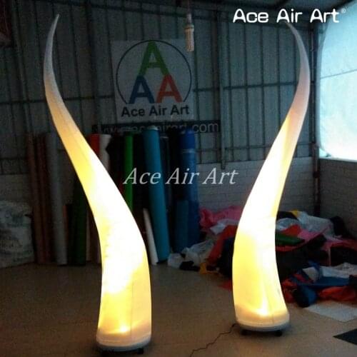 3m H Cheapest LED spiral inflatable curve cone,Sharp angle column Ox horn decoration with base for stage and entry