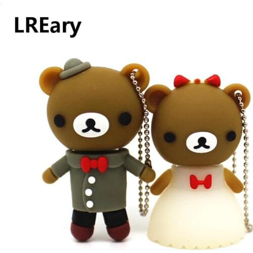 Wholesale U Disk Pen Drive Cartoon Wedding Bear USB Flash Drive 4GB 8GB 16GB 32GB Memoria Stick pendrive 64GB 128GB cle Gift