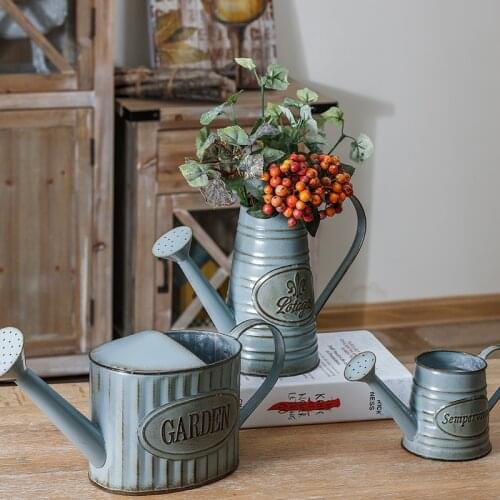 Vintage Letters Engraved Garden Bonsai Middle Ages vase Plant Flower Iron Watering Can Pot Kettle Flowerpot Home Garden Decor