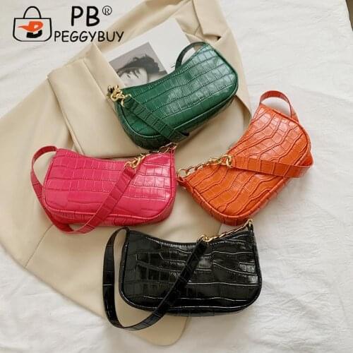 Vintage Alligator Pattern Womens Shoulder Underarm Bag Portabel Solid Color PU Leather Small Handbag Casual Travel Zipper Purse
