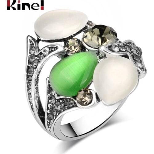 Kinel Vintage Crystal anel Jewelry Opals Wedding Rings For Women Silver Color Luxury Bohemia Style 2016 New Fashion Gifts