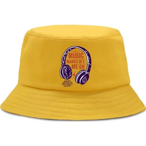 Music Makes Me High Funny Bucket Hats Unisex Outdoor Fisherman Hat Casual Foldable Panama Cap Sunscreen Beach Fishing Sun Caps