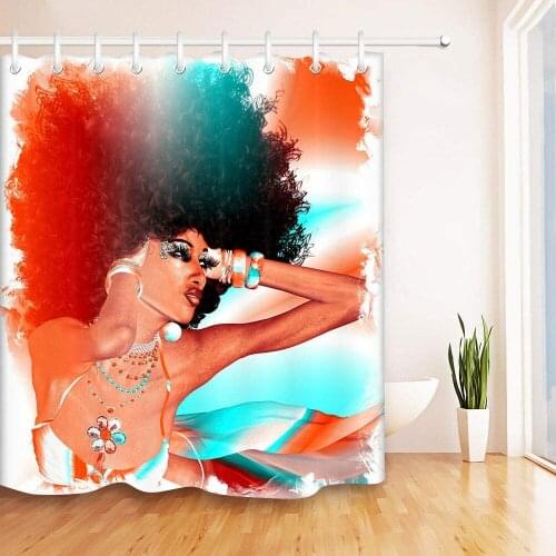 Shower Curtain African American Afro Hair Women Bath Waterproof Fabric Hooks 180 * 180CM
