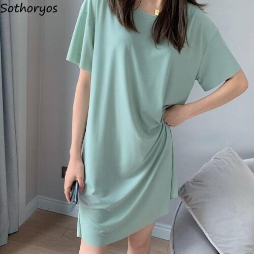 Women Solid Sleepshirts Simple Basic Breathable Summer High Elasticity Loose Cozy Nightgowns Teenagers Gentle Females Lounge Hot