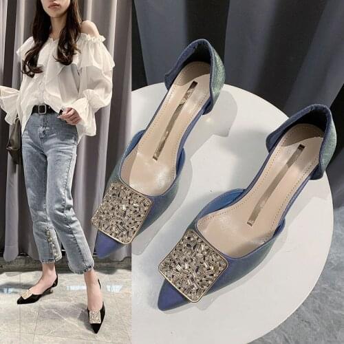 2021 New Fashion Black Orange Stain Heels Women Kitten Heels Shallow Mouth Pointed Sexy Hollow Womens Shoes 5cm heel